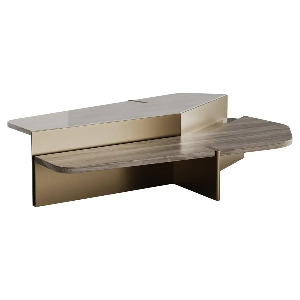 Modernist Aurora Coffee Table In Wooden, Metal And Marble