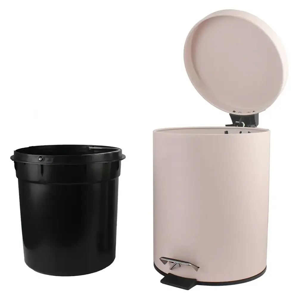 10" Tall Matte Blush Step Garbage Can With Removable Inner Bucket, Soft-Close Metal Waste Basket With Foot Pedal - Matte Blush