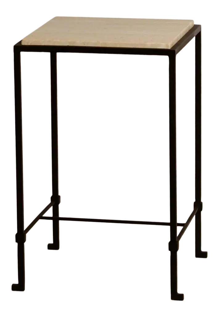 Diagramme' Wrought Iron And Honed Travertine Drinks Table By Design Frères