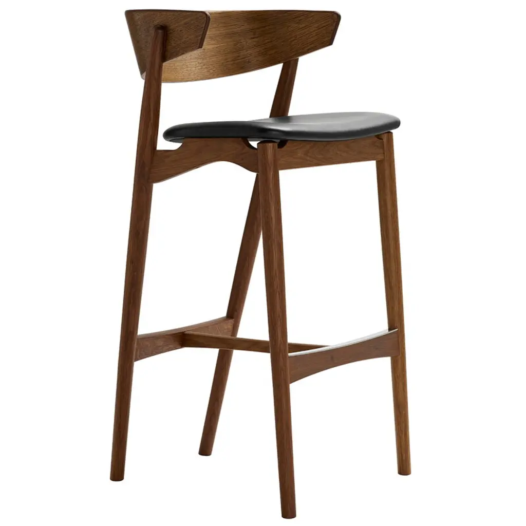 No 7 Bar Stool, 75 Cm, Smoked Oak - Black Leather