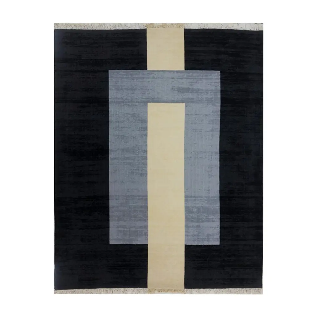 Rug Plain Grey - Wool Modern Geometric Flatweave Black Grey Cream Beige  Boxes