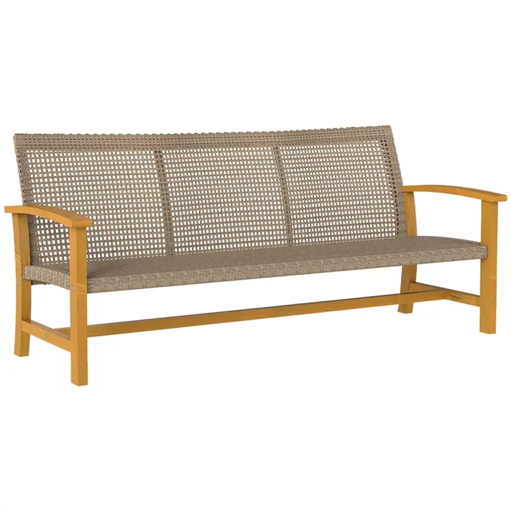 Outsunny 3-seat Wicker Outdoor Couch Patio Sofa, 1000 Lbs. Capacity, Acacia Wood Patio Furniture With Steel Seat Armrests For Backyard, Porch, Teak