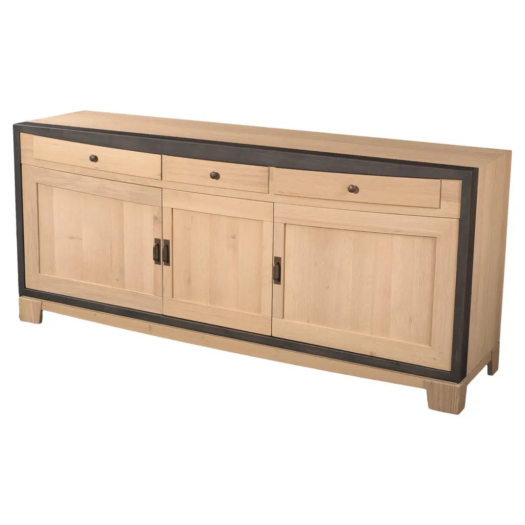 3 Doors Contemporary Sideboard In Oak With A Black Lacquered Frame