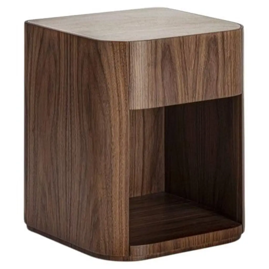 Alma Nightstand In Canaletto Walnut With Matte Travertine Marble Top