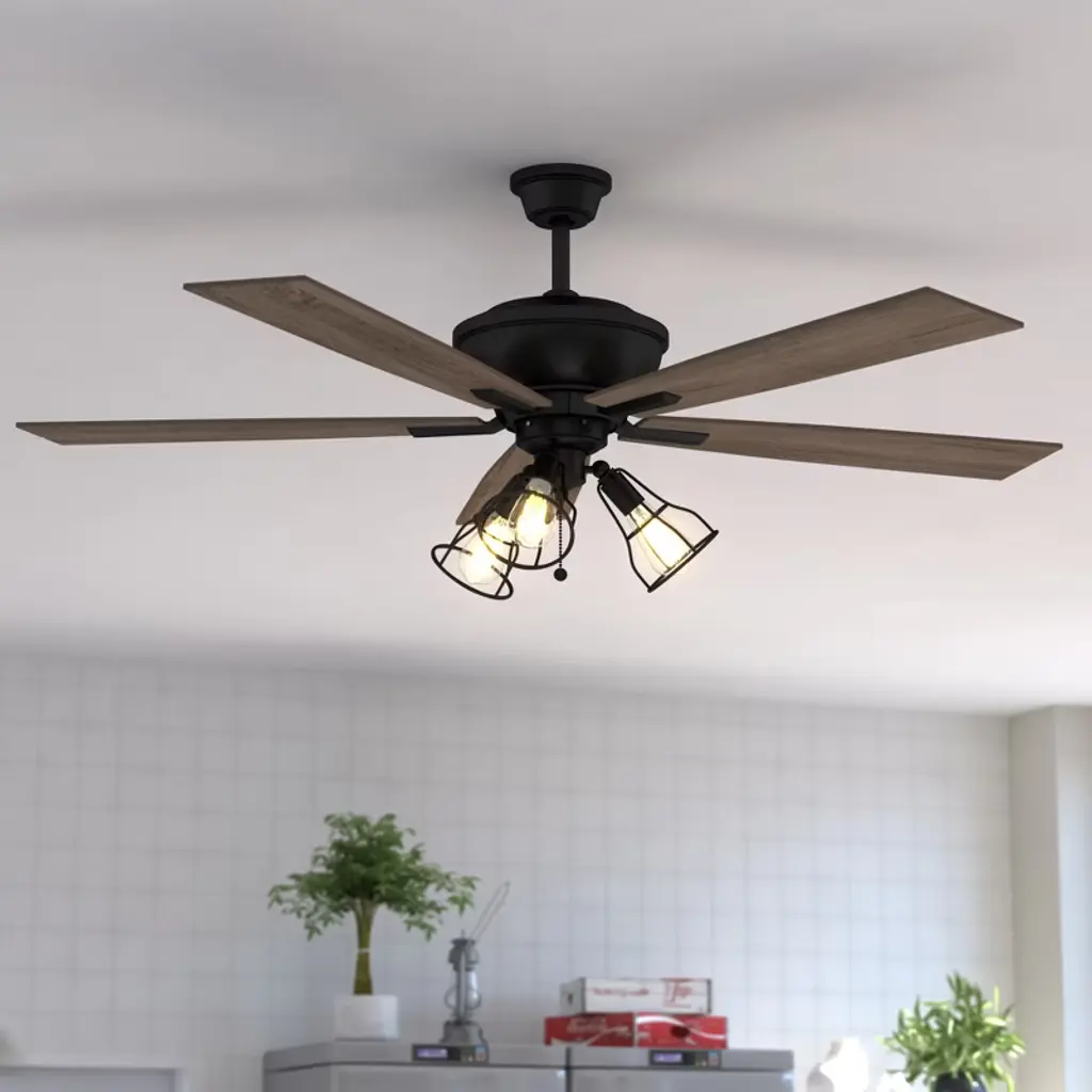 Vaxcel Clybourn Farmhouse Industrial 52 Inch Ceiling Fan With Wire Cage Led Light Kit, Bronze