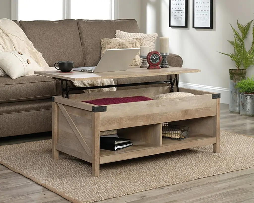 Bridge Acre Rustic Farmhouse Lift Top Coffee Table, Oak