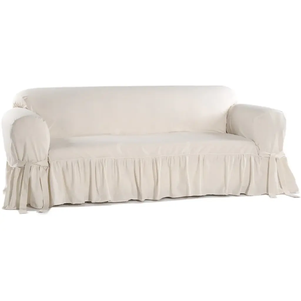 Ruffled Cotton Sofa Slipcover - Red