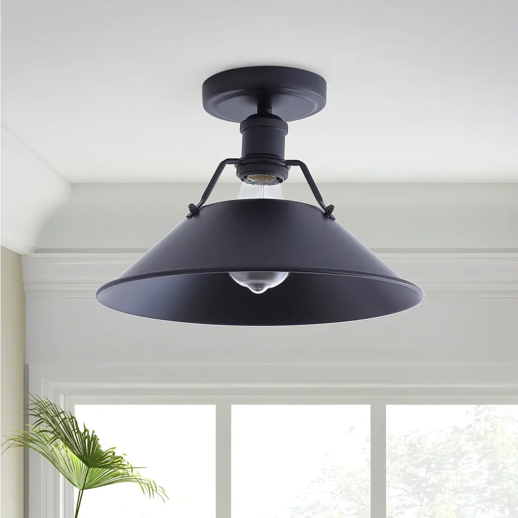 Vintage Black 1-Light Bell Shape Semi Flush Mount Lighting Fixture - Black