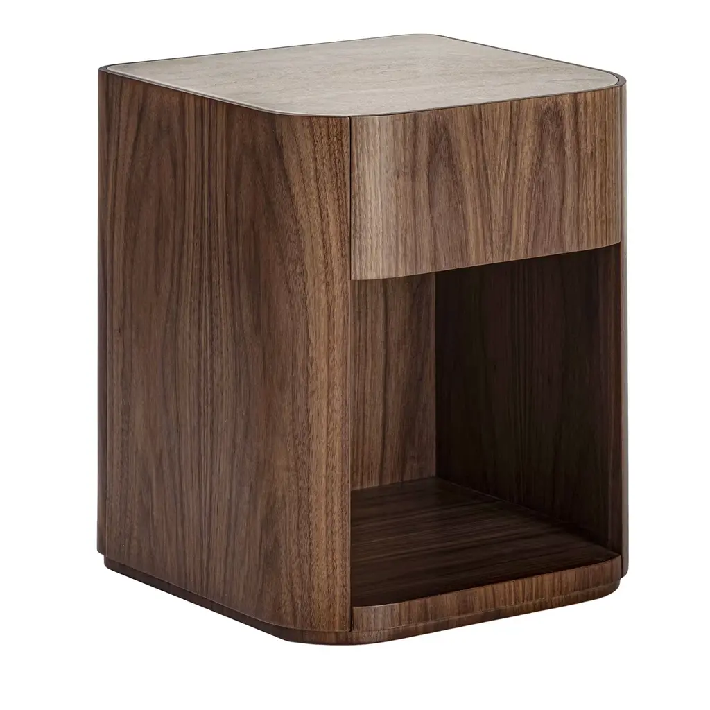 Alma 1-Drawer Walnut Nightstand With Travertine Marble Top