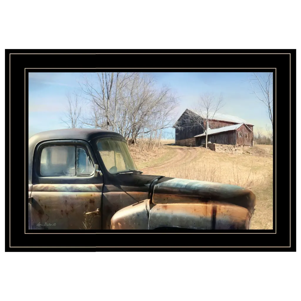 Vintage Farm Trucks 2 Black Framed Print Wall Art - Black