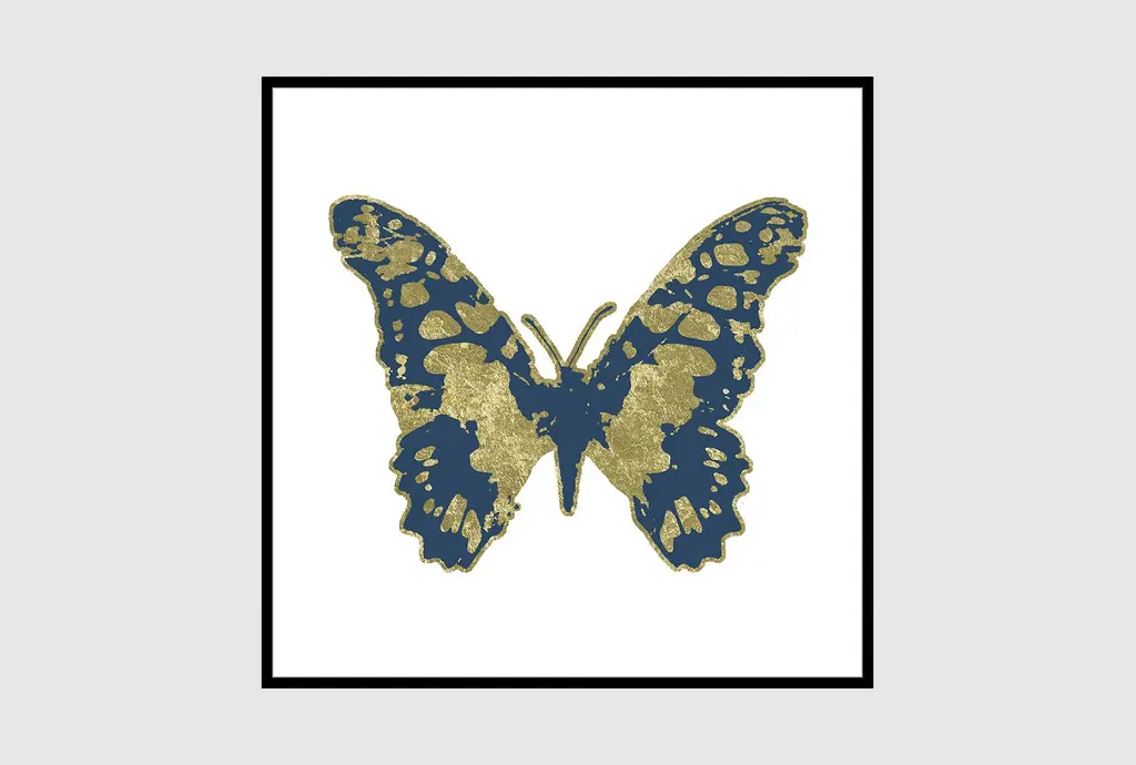 38x38 Blue & Gold Butterfly With Black Frame | Framed Art | Animals | Print | Made In The Usa