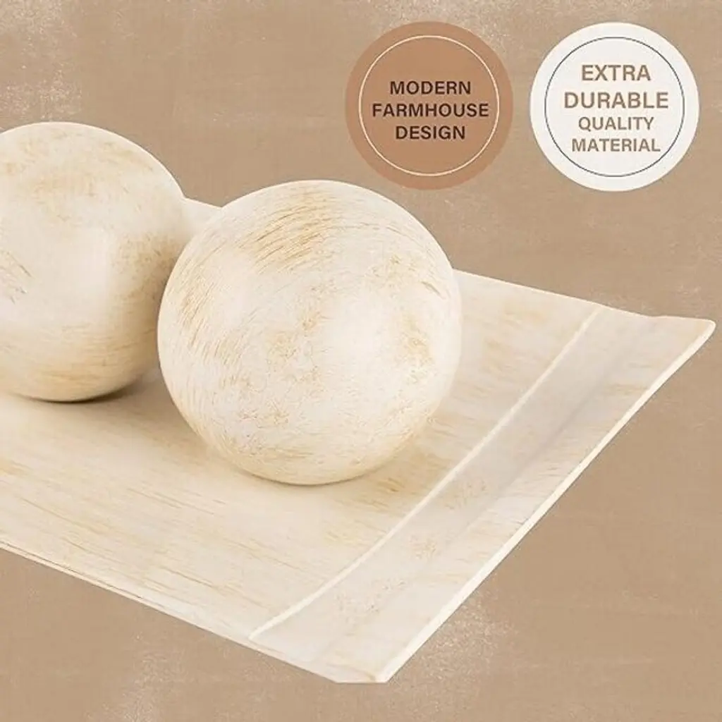 Creative Scents Rustic Luxe Beige Decorative Tray And 3 Ball Set - Rustic Luxe - Rustic Luxe - Rustic Luxe - Rustic Luxe