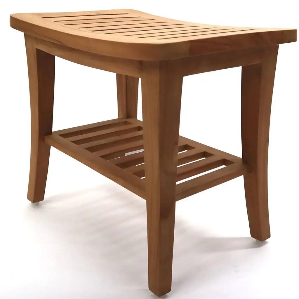 Premium Grade Teak Spa Or Vanity Seat Bench, Large - Natural