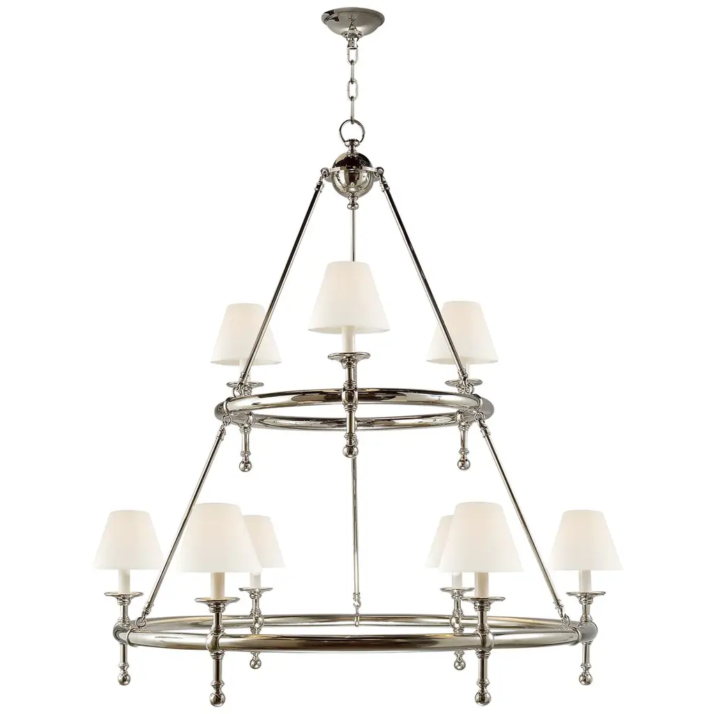 Classic Two-tier Ring Chandelier, Polished Nickel