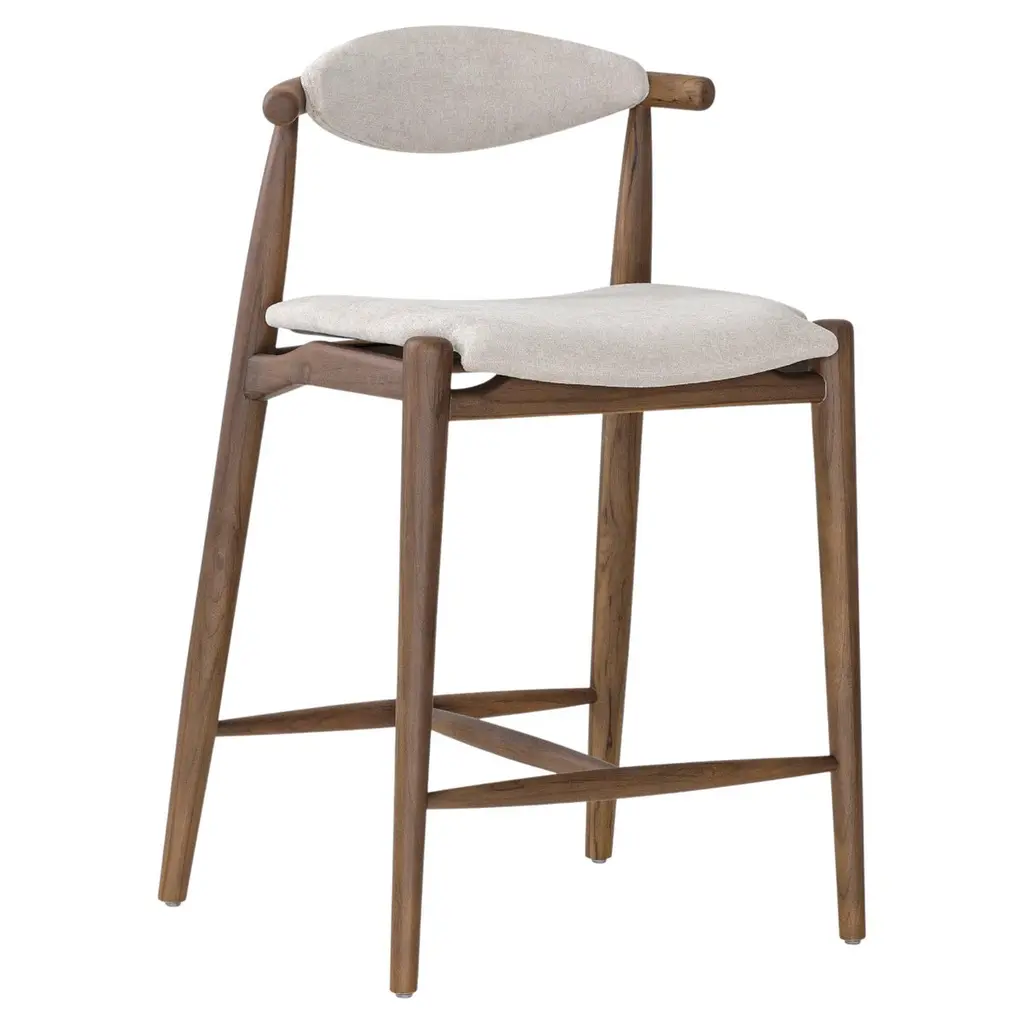 Counter Height Stool In Walnut Finish With Beige Upholstery - Grain Collection