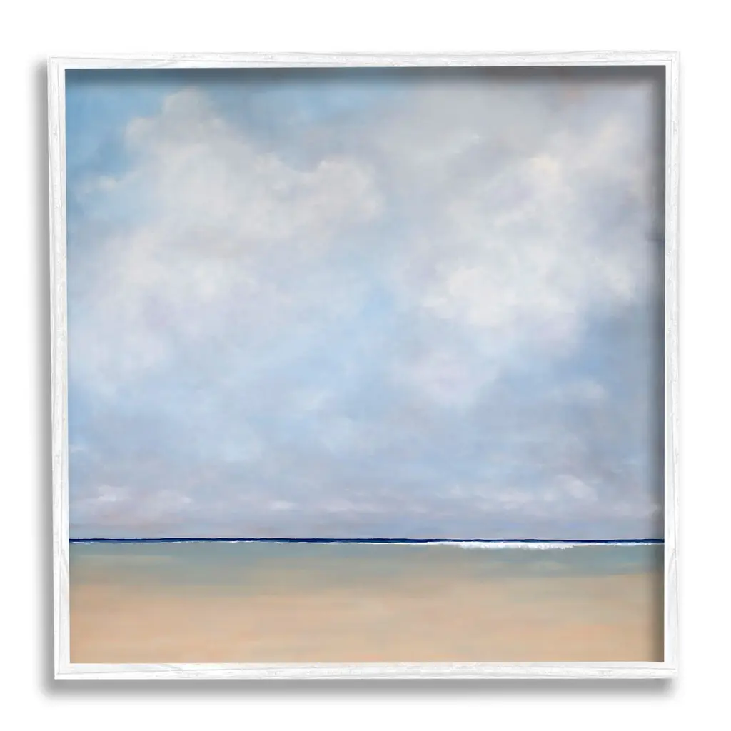 Stupell Abstract Beach Clouds Ocean Horizon Framed Giclee Texturized Wall Art, Design By Catherine Andersen - 24 X 24 - White