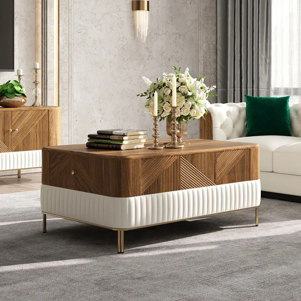 Wovent Walnut & Leather Coffee Table & 2 Side Tables Set