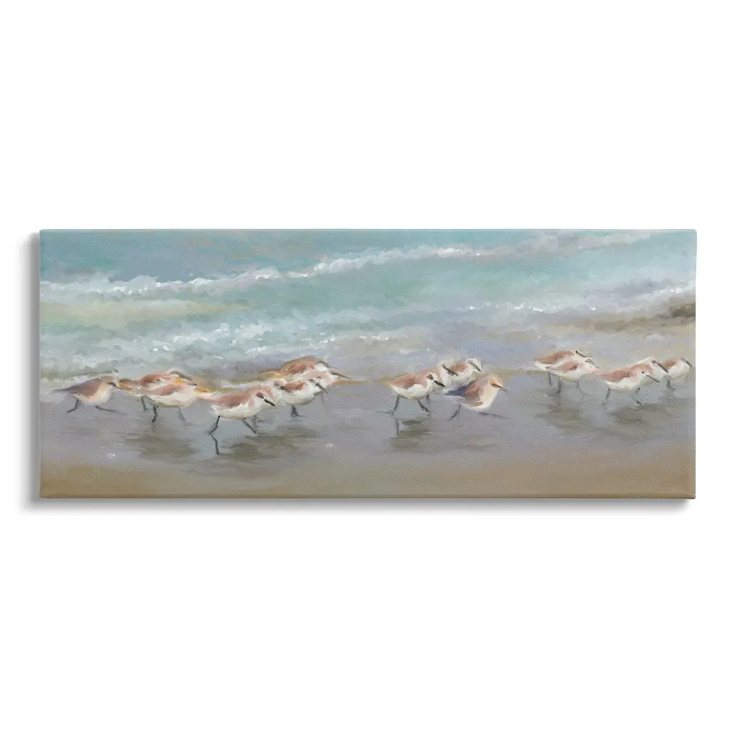 Stupell Sandpiper Flock Shoreline Splashing Canvas Wall Art By Rick Novak - 30 X 13