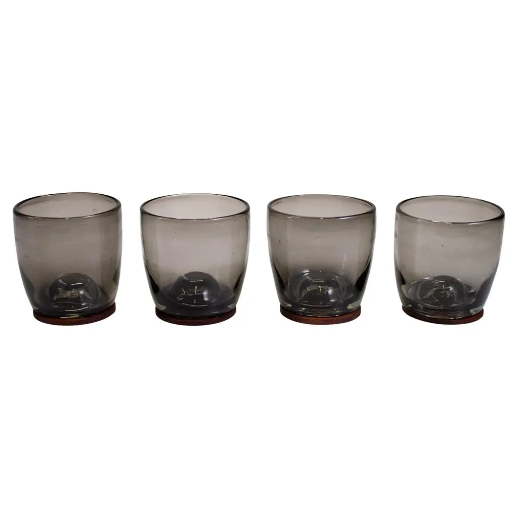 Contemporary Mexican Blown Glass, Glasses With Wood Coasters