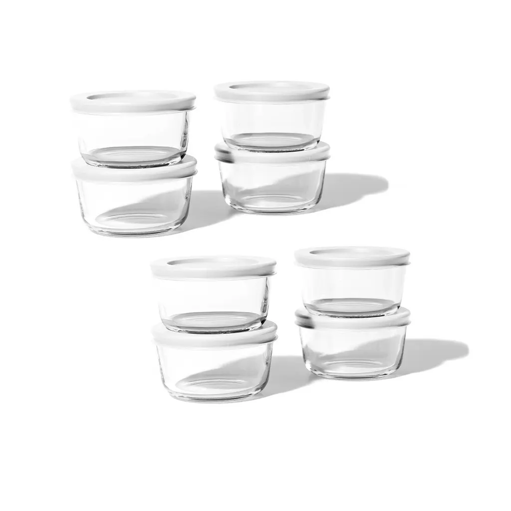Glass Food Storage Containers Set - Round, 1-Cup (8oz) Bpa-Free, Microwave & Oven Safe, Airtight Lids - 16 Piece Set (8 Containers + 8 Lids) - White