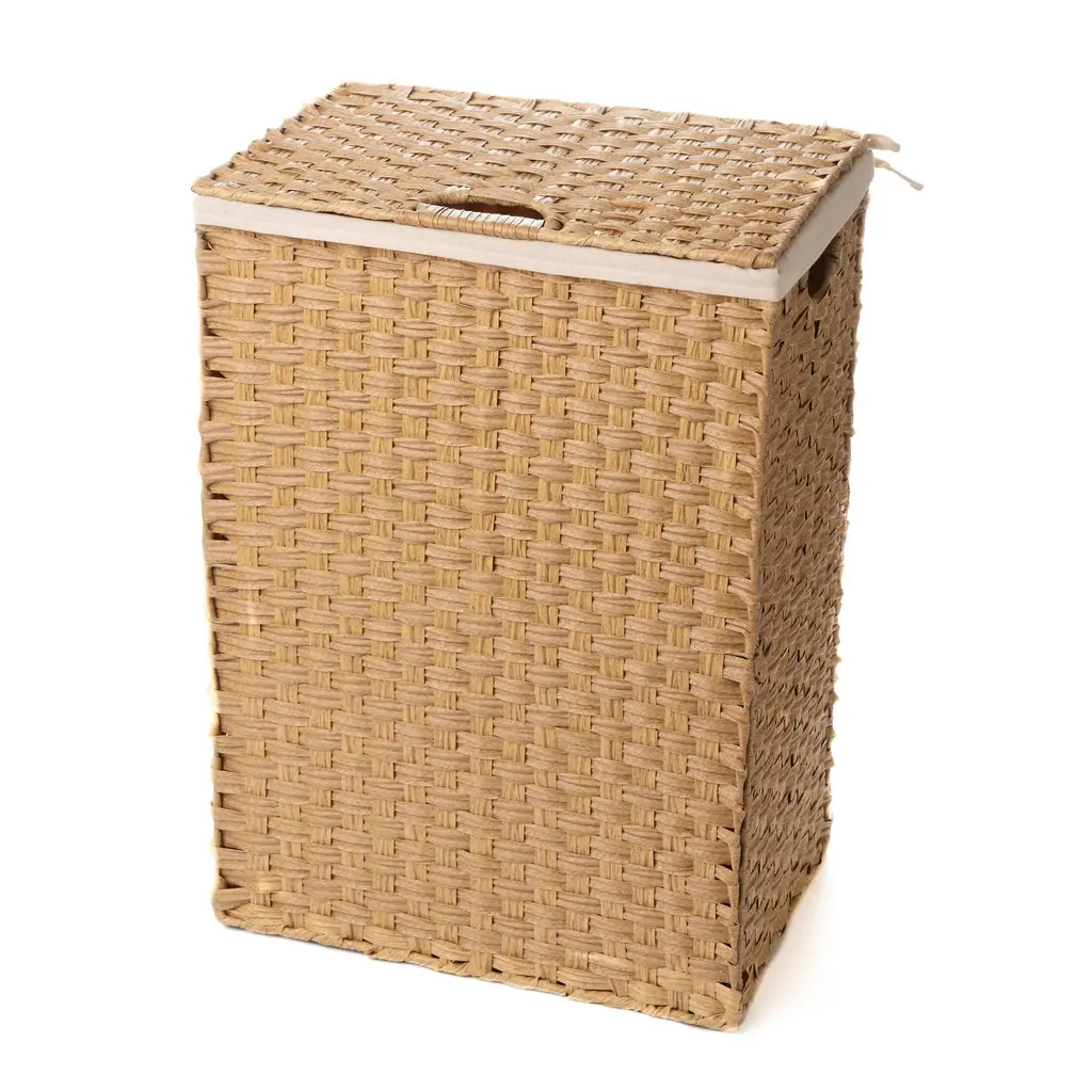 Trademark Innovations Synthetic Wicker Laundry Hamper Basket With Lid And Liner - Natural