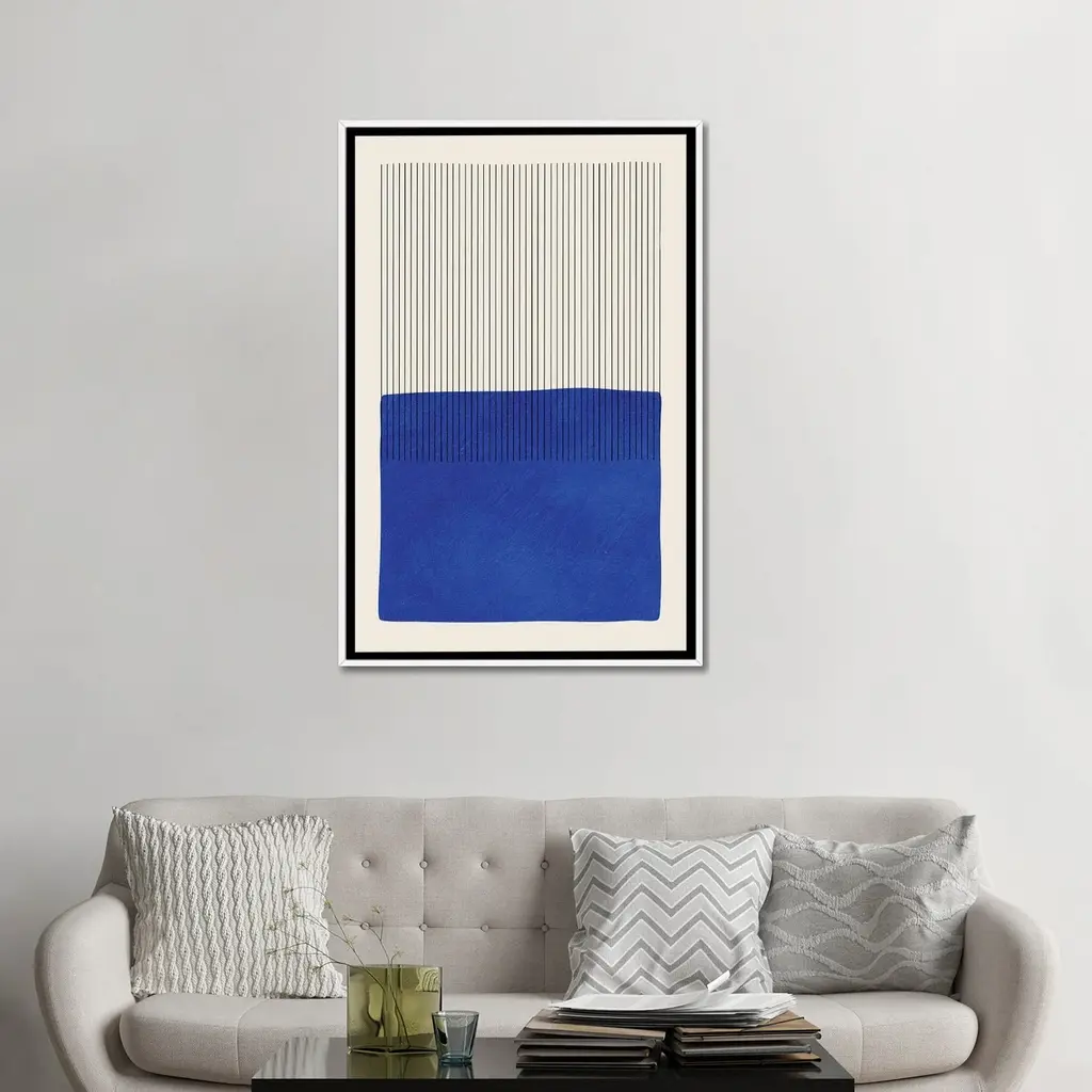 Icanvas "Blue Matisse Vertical Lines" By Emcdesignlab Framed Canvas Print - Black - 40x26