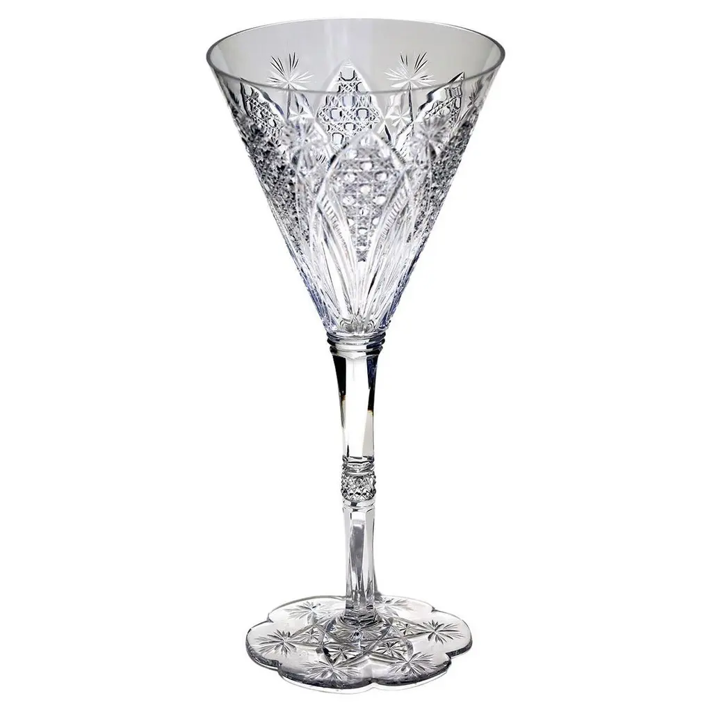 Set Of 6 Baccarat Hand Blown Elbeuf Cut Crystal White Wine Glasses