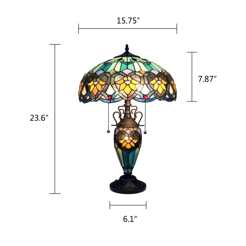 Tiffany Style Victorian Design 3-Light Dark Bronze Table Lamp - 16 - Yellow/green/blue - 16