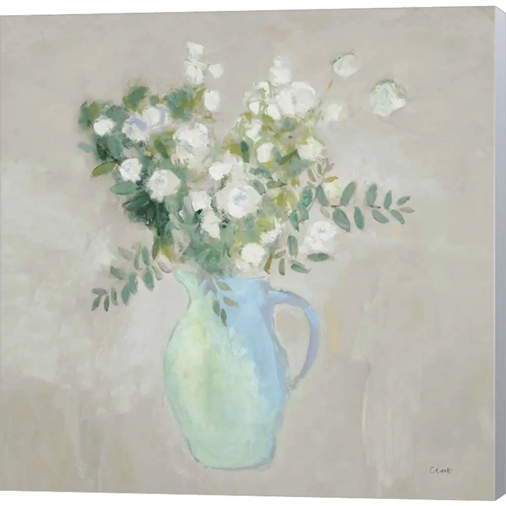 Michael Clark 'A Pitcher Of Garden Flowers Light Sq' Canvas Art - 12 X 12