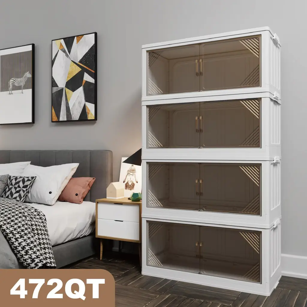 Transparent Plastic Storage Cabinets For Closet Organizers And Storage, Stackable Storage Bins With Open Front Door - 472qt 4-Pack