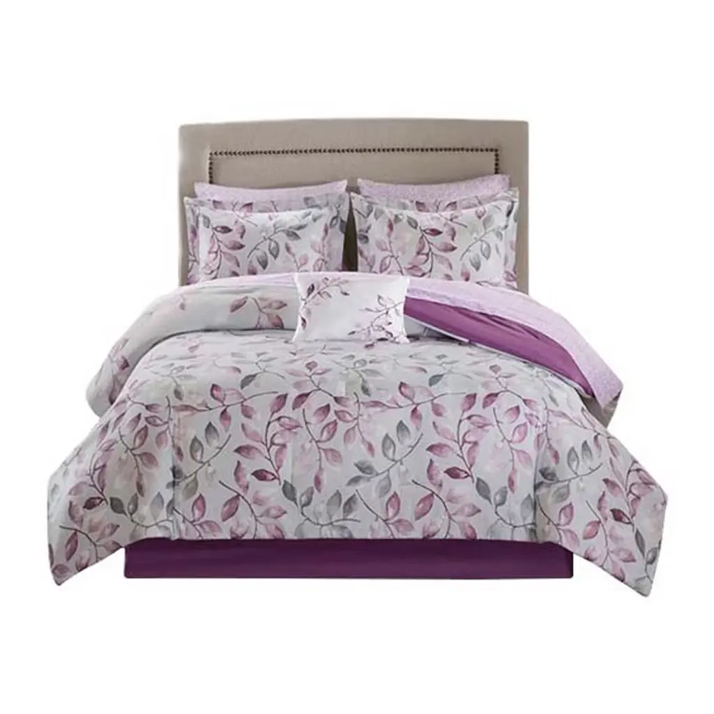 Gracie Mills Amalia 9-piece Floral Comforter Set With Coordinating Cotton Bed Sheets - King - Purple