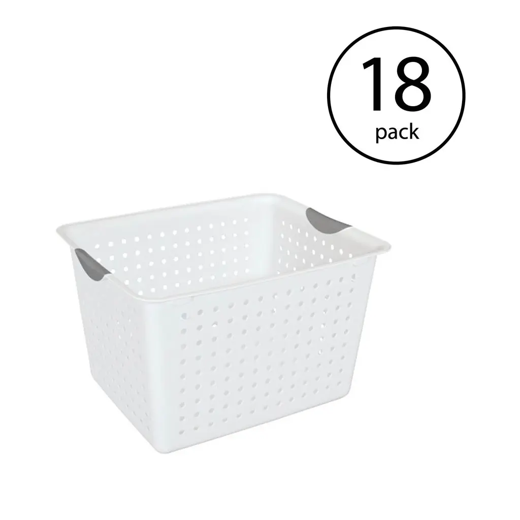 Sterilite Large Deep Durable Ultra Plastic Storage Basket Tote, White (6 Pack) - 6 Pack