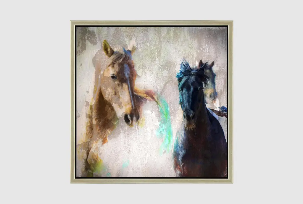 26x26 Horse Rush Champagne Frame Square Animal Print | Framed Art | Animals | Made In The Usa
