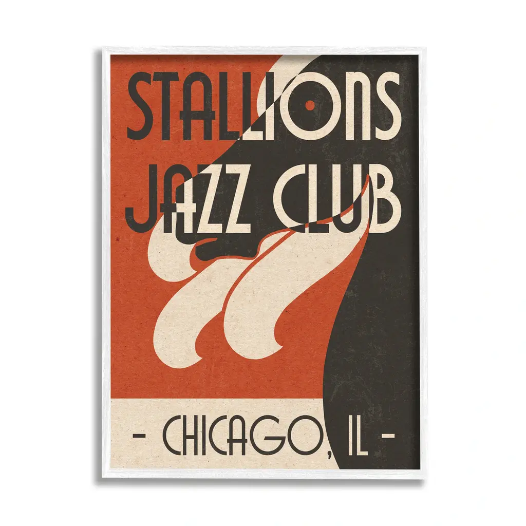Stupell Stallions Jazz Club Retro Abstract Horse Chicago Illinois Framed Wall Art - 24 X 30 - White