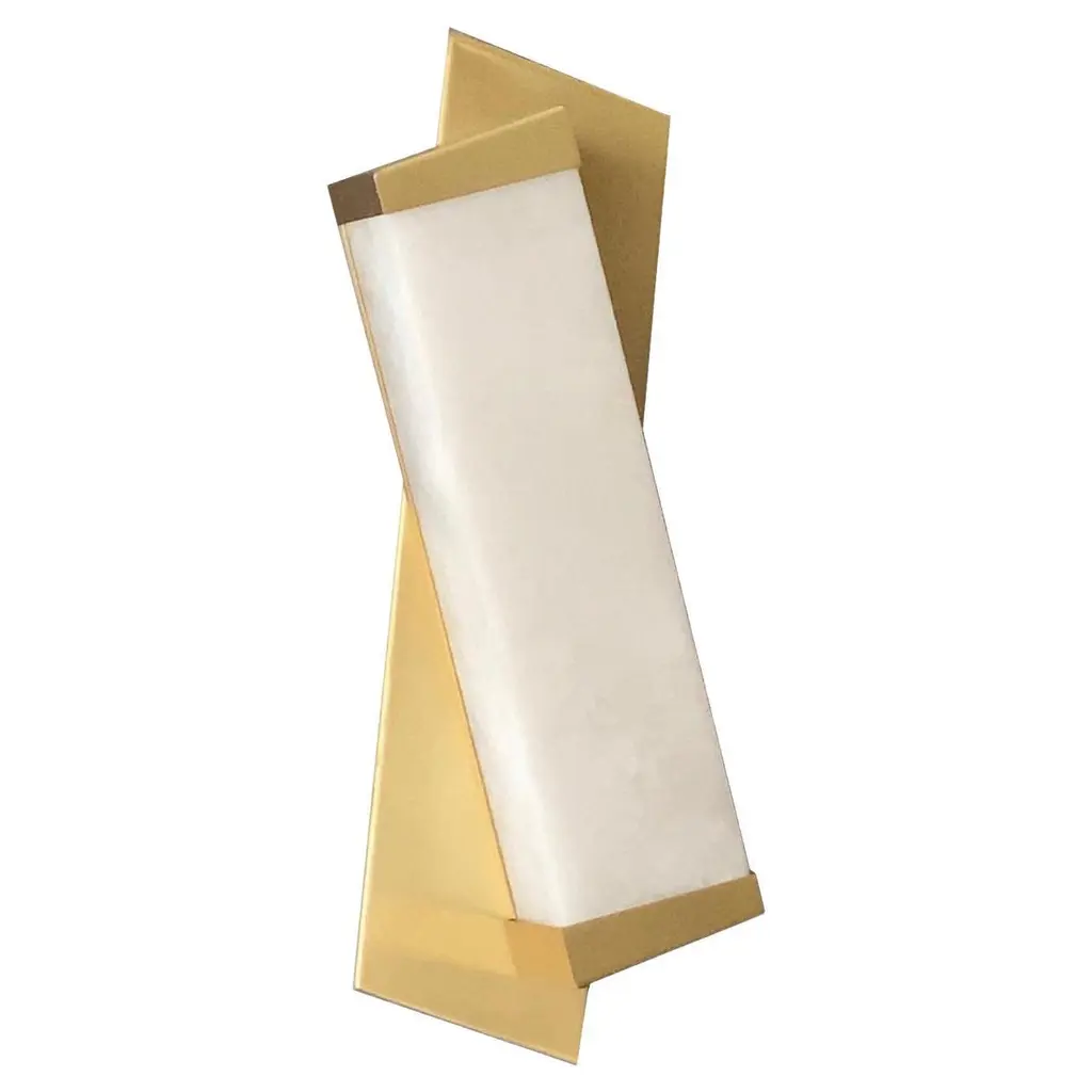 Offset Rectangular Brass And Alabaster Sconce
