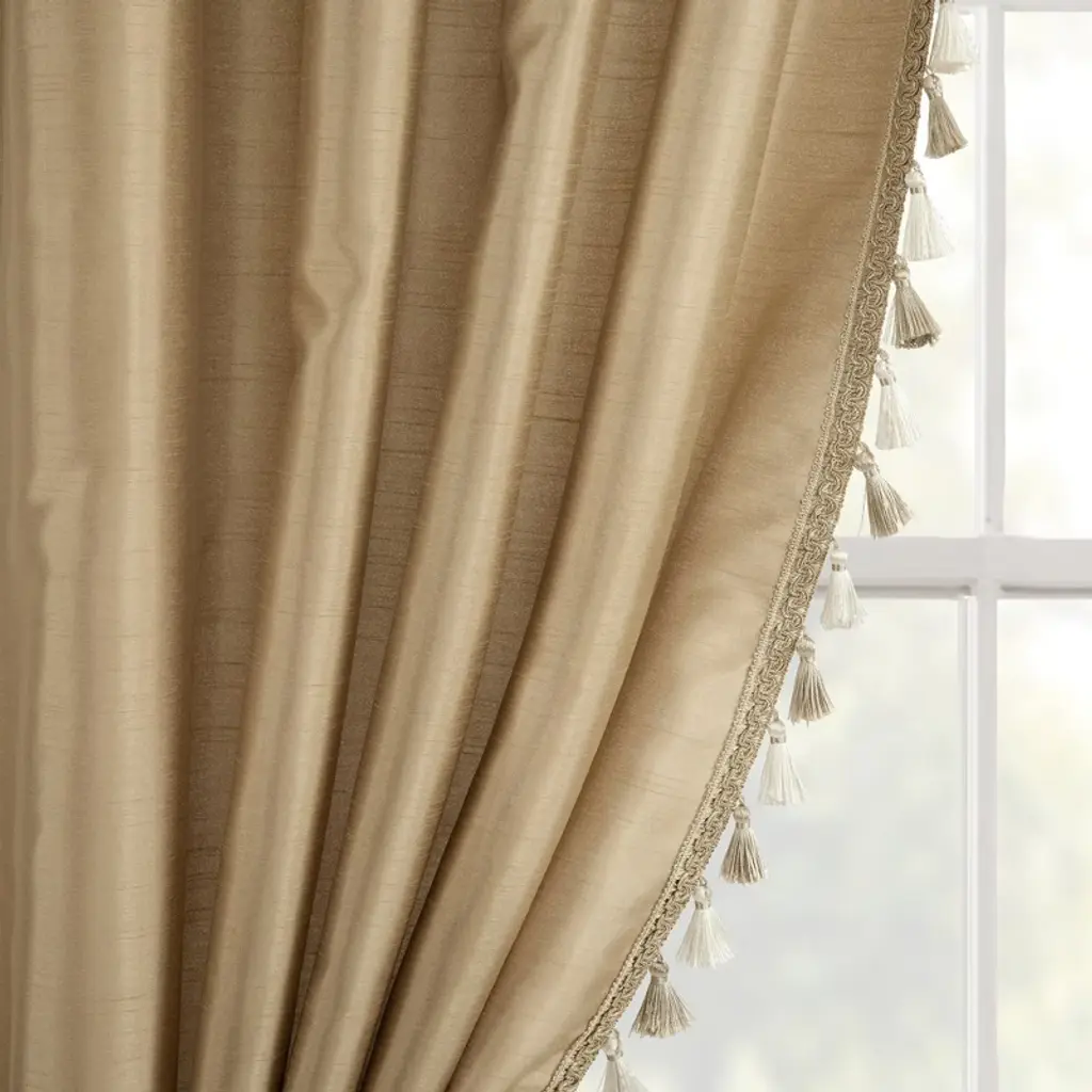 Lush Décor Luxury Regency Faux Silk Two Tone Tassel Window Curtain Panels Taupe 52x84 Set