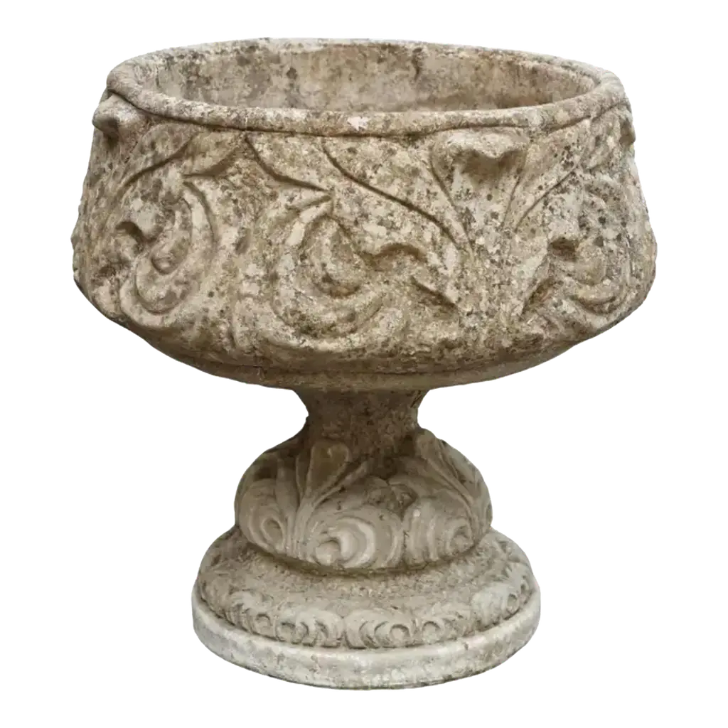 English Garden Stone Planters Or Urns With Acanthus Leaf Relief (Two Available)