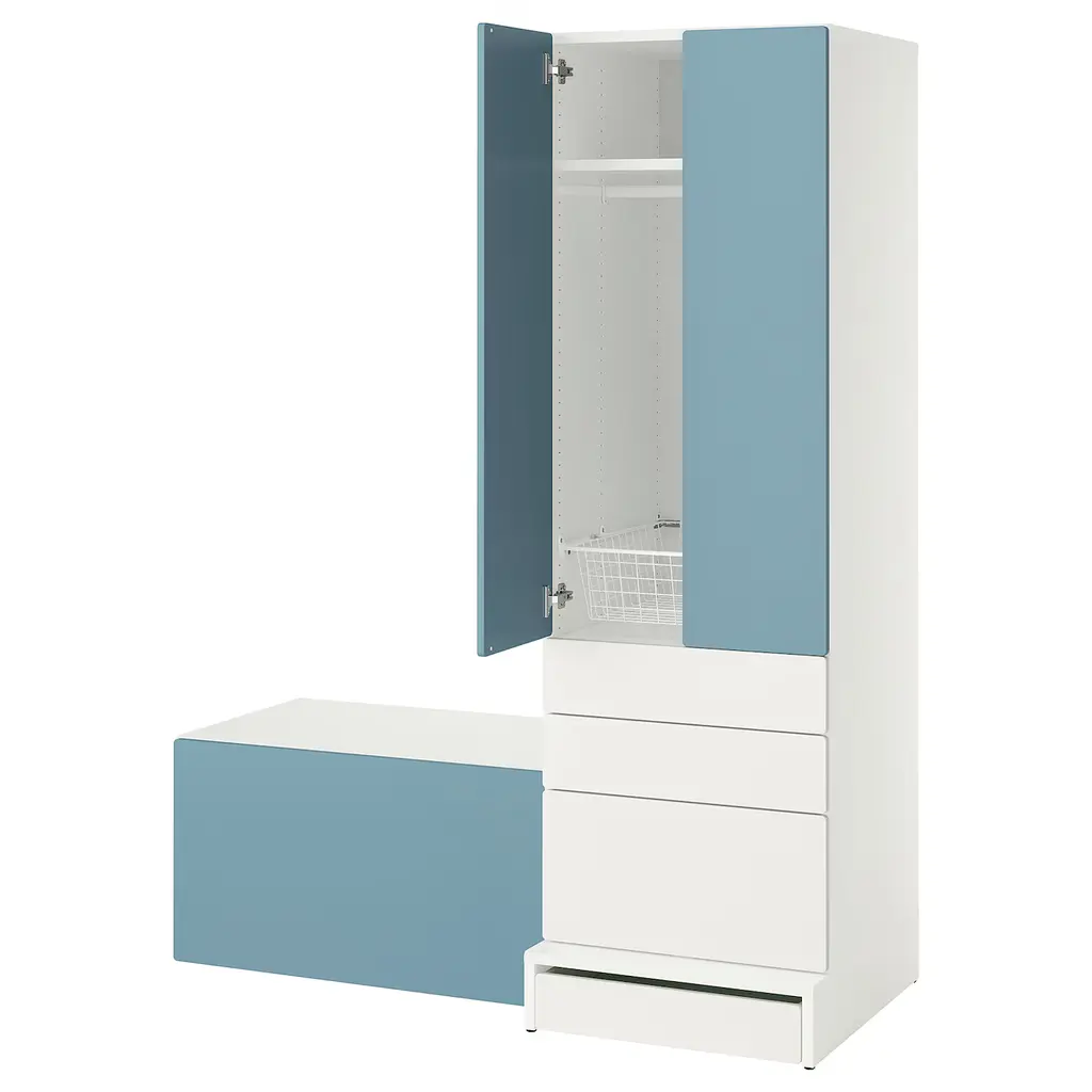 Småstad / Uppföra Storage Combination - White Blue/with Bench 59x25 5/8x77 1/8 "