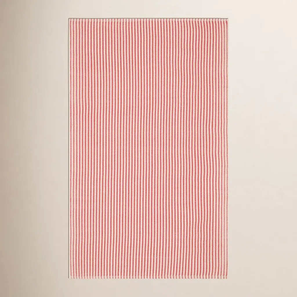 Pinstripe Red/ivory Handwoven Indoor/outdoor Rug