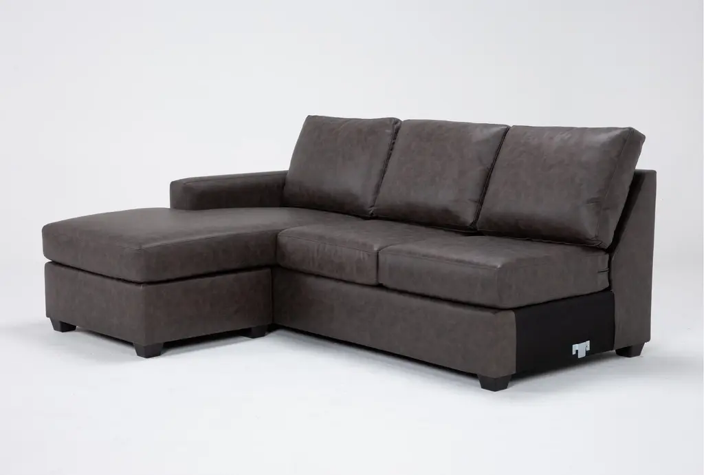 Mathers Grey Brown Vegan Faux Leather Left Arm Facing Sleeper Sofa Chaise