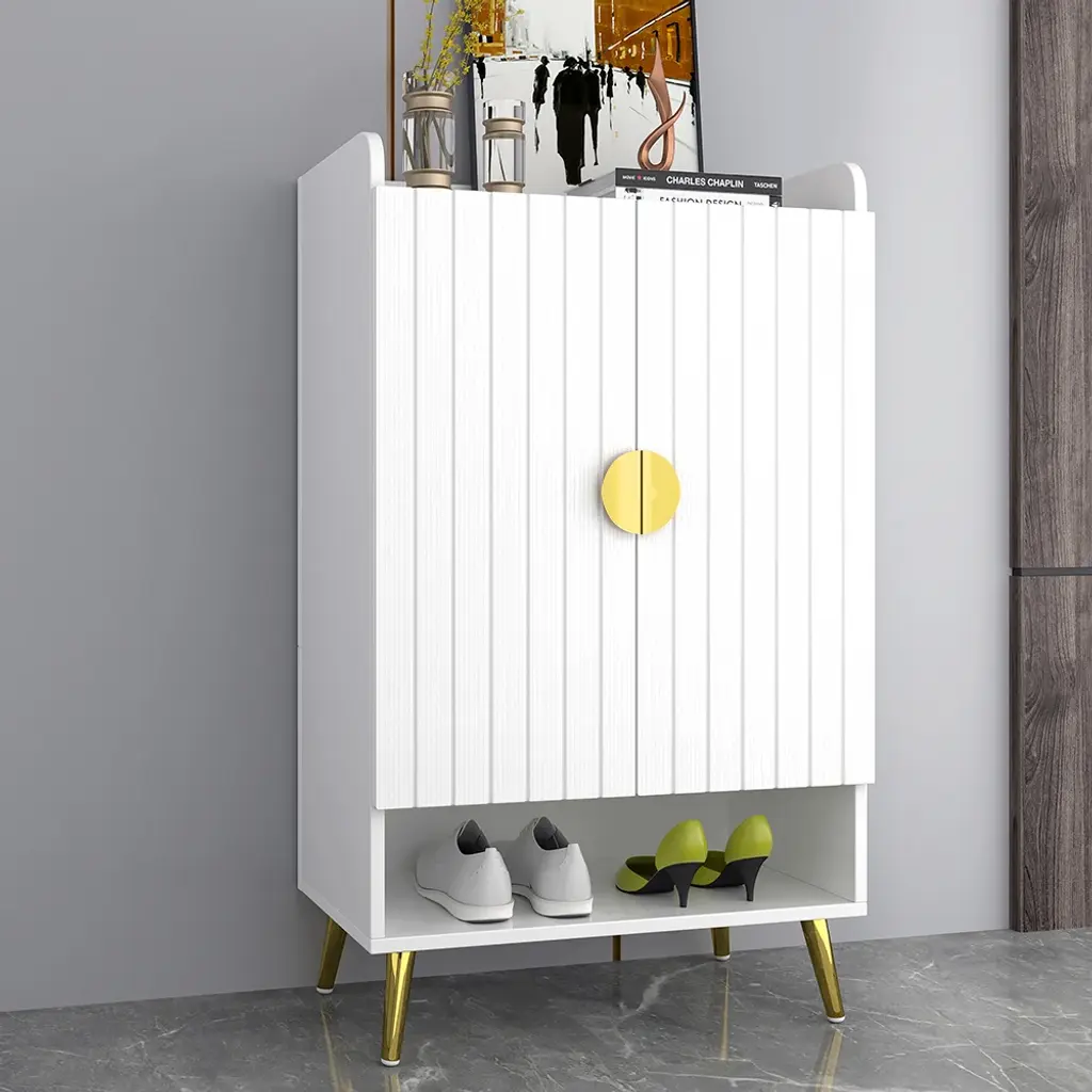 Yellar Nordic Entryway White Shoe Storage Cabinet With Doors & Open Shelves 5-Tier