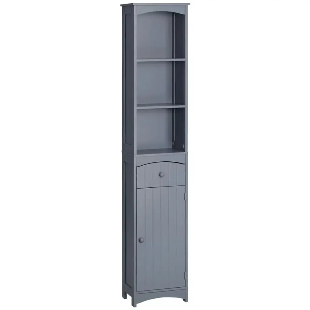 Resenkos Toilet Storage Cabinet, Bathroom Storage Cabinet,bathroom Storage Unit, Tall Linen Tower With 3-tier Shelves And Drawer, Grey Gray