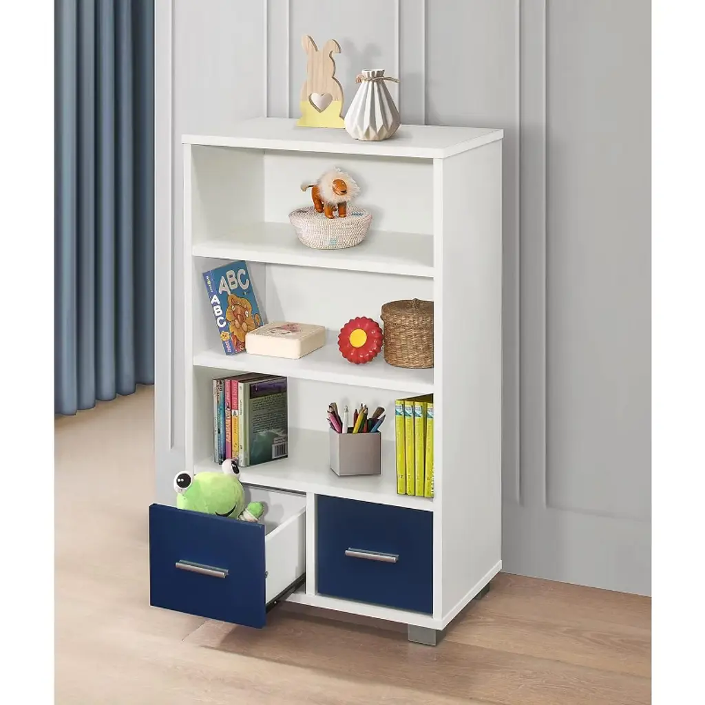 Kings Brand Furniture - Kids Toy Storage Organize, Children Bookcase With Drawers, White/blue
