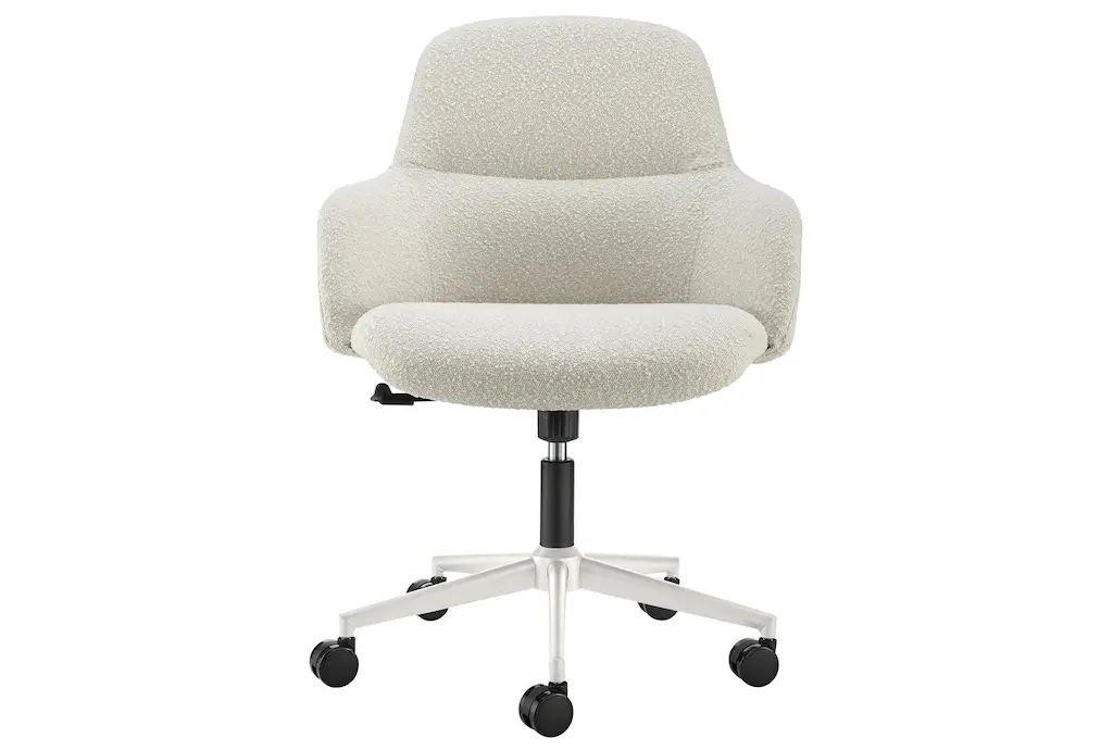 Wellesley Ivory Beige Fabric Rolling Office Desk Chair With White Base | Ergonomic | Swivel | Adjustable | Reclining