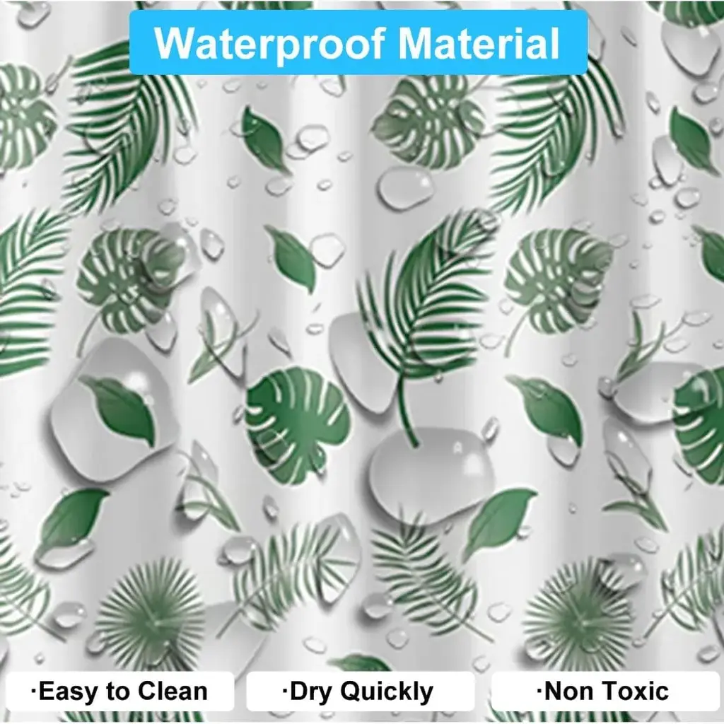 Bathroom Shower Curtain And Liner Set (Green Tortoiseshell Leaf) - Multi