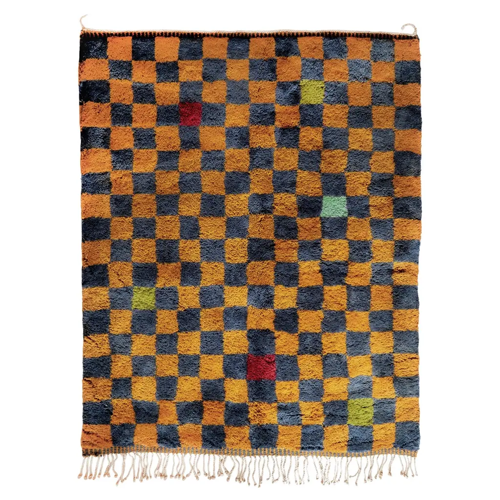 Moroccan Checkered Pattern Rug 5.2’x6.7’, Modern Mrirt Rug, In Stock