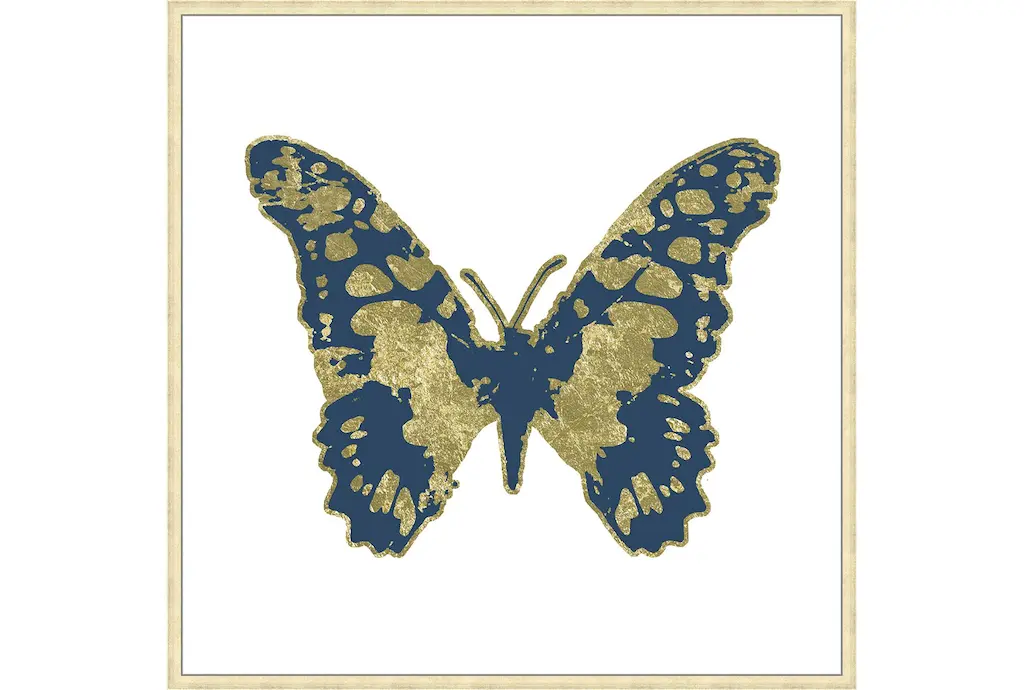 47" X 47" Blue & Gold Butterfly With Gold Champagne Frame | Made In The Usa | Framed Art | Animals | Print