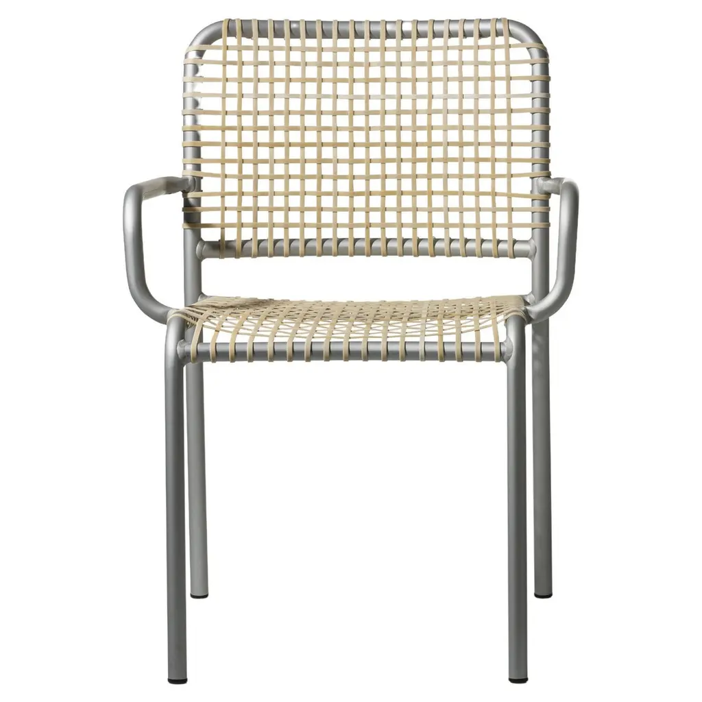 Gervasoni Allu 24 I Armchair In Aluminium Frame And Woven With Natural Rawhide