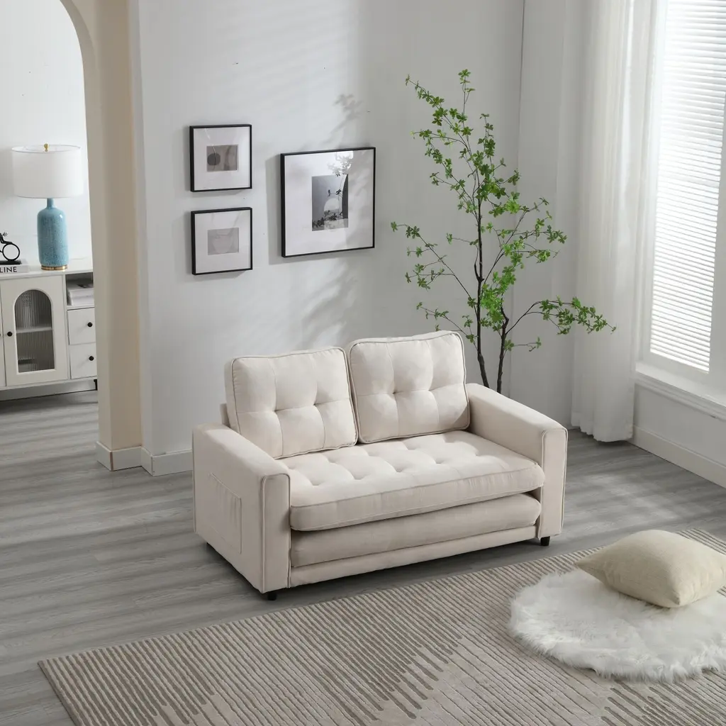 Bedroom Loveseat Accent Sofa Cushion Sofa With Pull-Out Straps Design Fabric Sofa Recliner Sofa Sleeper Sofa,beige - Beige