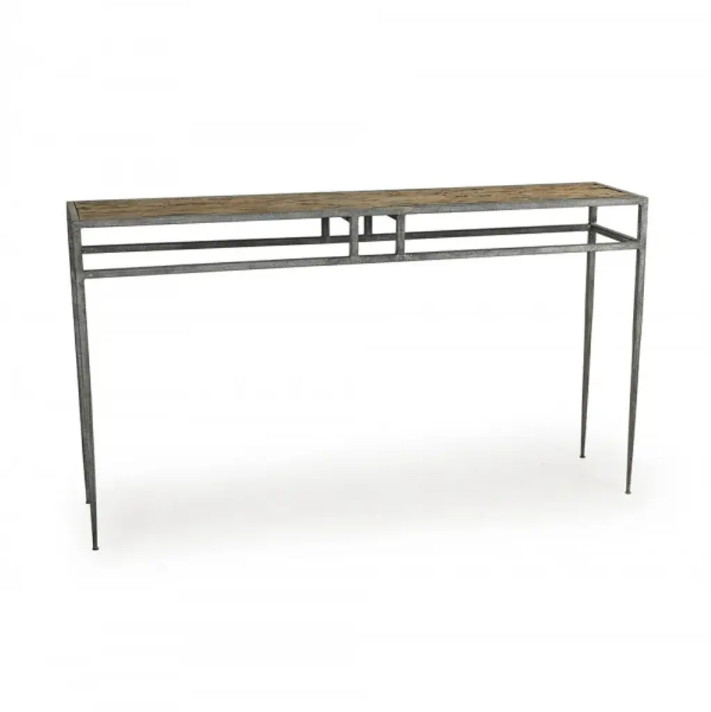 Zentique Balzac Wall Table Distressed Top, Rustic Metal